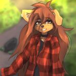  2023 anthro apogee_(tinygaypirate) breasts canid canine canis clothed clothing digital_media_(artwork) domestic_dog female female_anthro floppy_ears fur hair hi_res kemono long_hair looking_at_viewer mammal piercing small_breasts solo spitz tattoo tinygaypirate 