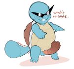  2019 animal_genitalia animal_penis biped blue_body english_text eyewear generation_1_pokemon genitals grin hi_res male nintendo penis pigeontoez pokemon pokemon_(species) semi-anthro shell simple_background smile solo squirtle standing sunglasses teeth text turtle_penis white_background 