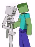  ambiguous_gender animated_skeleton blush blush_lines bodily_fluids bone bottomwear clothed clothing cross-popping_vein duo fully_clothed hi_res humanoid kogito male microsoft minecraft mojang on_model pants ribs shirt skeleton skeleton_(minecraft) sweat t-shirt toony topwear undead xbox_game_studios zombie_(minecraft) 