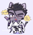  anthro black_body black_fur black_hair chibi domestic_cat felid feline felis fur hair japanese_text lifewonders live_a_hero male mammal one_eye_closed onmyouji solo sskmpst superhero talisman text tsuneaki wink yellow_eyes 