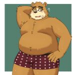  2023 anthro band-aid bandage bear belly big_belly blush brown_body brown_fur clothing eyewear fur glasses hi_res humanoid_hands kemono lifewonders male mammal moobs one_eye_closed overweight overweight_male solo tokyo_afterschool_summoners underwear volos wink yaki_atsuage 