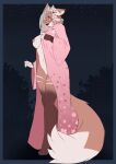  anthro asian_clothing blep blush breasts canid canine canis clothed clothing east_asian_clothing female flashing fox fur genitals hair hi_res japanese_clothing kimono looking_at_viewer mammal mask nipples pussy simple_background smile solo sweetvixsin tail tongue tongue_out 