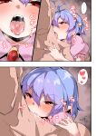  ... 1boy 1girl absurdres ahegao ahoge blush brown_background commentary_request commission hair_between_eyes heart highres licking licking_neck multiple_views purple_hair red_eyes remilia_scarlet retoruto short_hair skeb_commission spoken_ellipsis spoken_heart tongue touhou upper_body 