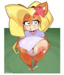  &lt;3 absurd_res activision anthro bandicoot big_breasts blonde_hair blush bodily_fluids breasts clothed clothing coco_bandicoot countershading crash_bandicoot_(series) crop_top cum cum_covered cum_on_face digital_media_(artwork) ear_piercing excessive_cum excessive_genital_fluids female fur genital_fluids green_eyes hair hi_res looking_at_viewer mammal marsupial messy nipples open_mouth orange_body orange_fur panties piercing ponytail shirt simple_background solo thick_thighs topwear underwear vixycore 