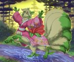  2023 3_toes 5_fingers 6:5 breasts canid canine clothed clothing day detailed_background digital_media_(artwork) feet female fingers forest fox grass ketty mammal outside plant smile solo taur toes tree 