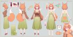  1girl ahoge animal_ear_fluff animal_ears artist_request bag barefoot breasts brown_sweater clover_print collarbone color_guide dress fox_ears fox_girl fox_mask fox_tail green_dress hair_ornament highres hugging_own_tail hugging_tail indie_virtual_youtuber jewelry mask momiji_saffron multiple_views nail_polish necklace orange_hair paw_print pink_eyes pink_nails red_footwear reference_sheet sleeveless sleeveless_dress sweater tail toenail_polish toenails twitter_username 