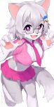  2023 anthro blush breasts cleavage clothed clothing digital_media_(artwork) domestic_cat eyewear felid feline felis female female_anthro fur glasses hair hi_res kemono long_hair looking_at_viewer mammal multicolored_body multicolored_fur solo yoako 