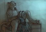  2020 anthro bottomless bottomless_anthro bottomless_female cabinet clothed clothing cunnilingus duo eyes_closed felid feline female holding_head holding_horn horn hybrid karbik_(artist) karbik_(fursona) lion looking_pleasured lynx male male/female mammal moan oral pantherine sex shaking sigrun_(karbik) sitting spread_legs spreading tremble_spikes trembling vaginal 