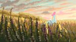  1girl animated animated_gif artist_name blurry cloud cloudy_sky depth_of_field dress grass grasslands kirokaze long_dress long_hair looping_animation original pink_hair pixel_art sky sleeveless sleeveless_dress sunset white_dress wind 