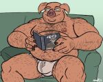  body_hair book bovid briefs briefs_only caprine chubby_male clothed clothing domestic_pig eyewear furniture glasses goat hairy joe_(nanoff) jordan_peterson male mammal mature_male musclegut nanoff on_sofa reading reading_book sitting sofa solo suid suina sus_(pig) topless underwear underwear_only 