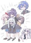  1boy 1other 25-ji_kaito 25-ji_miku 25-ji_nightcord_de._(project_sekai) 4girls ? ?? akiyama_mizuki angry asahina_mafuyu black_footwear blue_eyes blue_hair brown_eyes brown_footwear bunny_ears_prank commentary confused crayon full_body grey_skirt hatsune_miku heterochromia highres holding holding_crayon immiscible_discord_(project_sekai) kaito_(vocaloid) long_hair miyamasuzaka_girls&#039;_academy_school_uniform multiple_girls neto_moti official_alternate_costume on_floor pantyhose pink_eyes pink_hair ponytail project_sekai purple_eyes purple_hair sailor_collar school_uniform shinonome_ena shirt shoes simple_background sketch skirt sleeves_past_fingers sleeves_past_wrists sweater vocaloid white_background white_hair yoisaki_kanade 