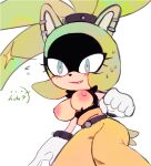  2022 absurd_res afrosoricid anthro blush bodily_fluids breasts ear_piercing ear_ring ellipsis english_text exposed_breasts female hi_res idw_publishing mammal mictlantechutli piercing ring_piercing sega simple_background solo sonic_the_hedgehog_(comics) sonic_the_hedgehog_(idw) sonic_the_hedgehog_(series) speech_bubble surge_the_tenrec sweat tenrec text white_background 