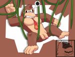 4_fingers absurd_res ape balls belly bound breasts brown_body brown_fur clenched_teeth closed_hands donkey_kong_(character) donkey_kong_(series) ears_back entangled fingers fist flaccid fur genitals half-closed_eyes hands_tied hanging_from_branch haplorhine hi_res male male/male mammal monsterfurryr34 muscular muscular_arms narrowed_eyes necktie nintendo paws penis pivoted_ears plant primate solo spread_legs spreading tangled_legs teeth teeth_showing 