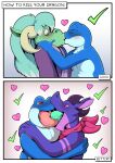  &lt;3 absurd_res alfa_quinto alfa_quinto_(character) amphibian anthro arkael_(includefireio) blue_body blue_skin blush bodily_fluids chikiot chikiota clothing comic dragon eyes_closed french_kissing frog green_body green_skin green_tongue group hair hi_res horn how-to kiss_on_lips kissing lips long_ears male male/male multicolored_body multicolored_hair pink_tongue purple_body purple_eyes purple_skin red_eyes robe saliva saliva_string scarf surprise_kiss tongue trio two_tone_body two_tone_hair yellow_sclera 