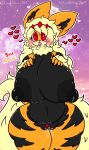  &lt;3 5_fingers anthro arcanine big_breasts blonde_hair blush bodily_fluids breasts female fingers generation_1_pokemon genital_fluids genitals hair hi_res huge_breasts lewdchuu_(artist) nintendo orange_body pokemon pokemon_(species) pussy pussy_juice red_eyes solo thick_thighs tongue tongue_out 
