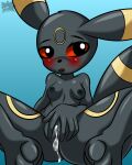  absurd_res anthro black_body black_fur bodily_fluids breasts cum cum_in_pussy cum_inside eeveelution female fingering fur generation_2_pokemon genital_fluids genitals hi_res interspecies looking_at_viewer nintendo nipples pokemon pokemon_(species) pokephilia pussy red_eyes sirjzau solo spread_legs spreading umbreon vaginal vaginal_fingering 