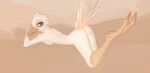  2023 anthro ass_up avian avian_feet beak biped bird breasts butt digital_media_(artwork) discreet_user feathers female hi_res looking_at_viewer lying on_front orange_beak solo tail_feathers white_body white_feathers 