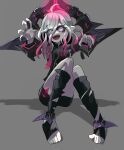  1girl :d ahoge black_sclera briar_(league_of_legends) colored_sclera detached_sleeves fangs glowing grey_eyes grey_hair hands_up highres kneehighs knees_up league_of_legends long_hair long_sleeves open_mouth pink_hair pointy_ears seuleg1_(dhchvhghcg) sitting smile socks solo teeth toeless_footwear 