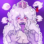  &lt;3 1:1 ahegao big_breasts bodily_fluids boo_(mario) boosette breasts cleavage clothed clothing crown cum cum_in_mouth cum_inside cum_on_breasts female fingernails genital_fluids ghost gloves hair handwear headgear heart-shaped_pupils hi_res humanoid long_ears long_hair long_tongue looking_pleasured mario_(series) mario_bros messy_hair nails new_super_mario_bros._u_deluxe nintendo phantom saliva solo spirit squidgygummy tongue tongue_out wet wet_clothing 
