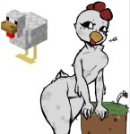  anthro avian avian_caruncle bird black_eyes breasts chicken chicken_(minecraft) comb_(anatomy) dewlap_(anatomy) exclamation_point eyelashes feathers featureless_breasts featureless_crotch female galliform gallus_(genus) grey_body grey_feathers head_crest microsoft minecraft mojang phasianid simple_background solo suspnik thick_thighs wattle white_background wide_hips xbox_game_studios 
