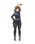  2021 anthro avian beak big_breasts bird breasts brown_hair clothed clothing eyewear female front_view fully_clothed girokett glasses hair hand_on_hip hi_res looking_at_viewer owl simple_background solo standing white_background yellow_sclera 