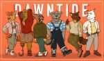  amputee anthro antrimbull avian belt billy_(dawntide) bird boots border bottomwear canid canine canis cigarette clothed clothing dawntide deer denim denim_clothing disability domestic_dog dress_shirt ear_piercing ear_ring female footwear fox fully_clothed griff_(dawntide) group gulonine hand_on_hip hi_res hoodie jeans joe_(dawntide) lagomorph leporid male mammal marten mustelid musteline overalls pants piercing pine_marten prosthetic rabbit ranzo_(dawntide) riley_(dawntide) ring_piercing sal_(dawntide) shirt shorts simple_background sweater text topwear visual_novel 