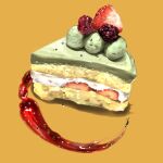  cake cake_slice food food_focus fruit no_humans original raspberry shadow simple_background still_life strawberry strawberry_slice tsukimi_tsumugu yellow_background 