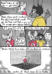  2023 absurd_res anthro beauchamp_(halcyon) clothed clothing comic dialogue digital_media_(artwork) duo english_text fur hair halcyon_(series) herba_(halcyon) hi_res humor lagomorph leporid lost_andsafe male male/male mammal monochrome mouse murid murine nervous rabbit rodent simple_background text uniform whiskers 