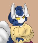  2023 26:29 4_fingers anthro arm_under_breasts big_breasts blue_hair blue_highlights bottomwear breasts clothing colored curled_hair digital_drawing_(artwork) digital_media_(artwork) eyelashes female fingers front_view fur generation_6_pokemon hair half-length_portrait hi_res highlights_(coloring) looking_at_viewer mature_female meowstic mouth_closed narrowed_eyes nintendo plantedpot pokemon pokemon_(species) pokemorph portrait pouting pupils purple_bottomwear purple_clothing purple_skirt red_pupils sierra_(plantedpot) simple_background skirt solo tail tan_background white_body white_fur white_tail yellow_sclera 