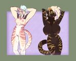  anthro big_breasts breasts dede_(yuzu_zuzu) dina_(yuzu_zuzu) duo facial_piercing felid female hands_behind_head hi_res lip_piercing mammal nipple_piercing nipples nose_bridge_piercing nose_piercing pantherine piercing piercings_everywhere raised_arms stripes tiger yuzu_zuzu 