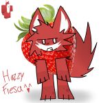  anthro food fruit fur hair hazzy_(kaiju_paradise) hi_res humanoid kaiju_paradise male male/male plant red_body red_eyes retrofurguy roblox simple_background solo strawberry white_background white_hair 