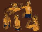  animal_humanoid anthro athletic bottomwear canid canine clothing curled_hair digital_media_(artwork) dominant dominant_male eyewear fentirsa9 fur glasses hair hi_res humanoid looking_at_viewer male mammal maned_wolf master muscular muscular_anthro muscular_male nipples orange_body orange_fur orange_hair pants sex simple_background small_waist smile solo tail 