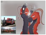  2_heads 4:3 absurd_res anthro black_body border dragon fairlie female headlamp hi_res how_to_dragon_your_train lamp living_machine living_train locomotive long_neck looking_at_viewer machine multi_head red_body reference_image solo steam_train train unibro_pi vehicle white_border 