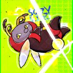  :&lt; antennae artist_logo fireflies glowing glowing_tail highres insect_wings looking_to_the_side no_humans pokemon pokemon_(game) pokemon_rse triangle_mouth volbeat wings 