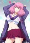  1girl alternate_costume aura_(sousou_no_frieren) blue_panties breasts cleavage closed_mouth gyaru highres joy_ride kogal large_breasts panties pink_hair red_skirt skirt smile solo sousou_no_frieren underwear 