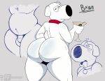  anthro balls big_butt brian_griffin brush butt canid canine canis collar domestic_dog drunk family_guy footfoxxy fur genitals male mammal pecs penis solo substance_intoxication white_body white_fur 