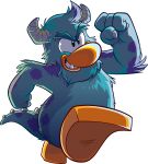  absurd_res blue_body blue_fur clenched_hands clenched_teeth club_penguin crossover disney full-length_portrait fur hi_res horn male monster monsters_inc official_art pixar portrait purple_spots running solo spots spotted_body spotted_fur sulley tail teeth unknown_artist 
