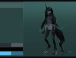  2015 akrolayn anthro biped black_body black_claws black_fur black_hair black_nose blue_eyes blue_hair blue_highlights blue_markings blue_pawpads canid canine claws color_swatch digital_media_(artwork) ear_piercing female full-length_portrait fur genitals geodis gradient_background green_background green_outline grey_body grey_fur hair highlights_(coloring) mammal markings model_sheet multicolored_hair navel nude outline pawpads piercing portrait pussy simple_background solo standing three-quarter_view two_tone_hair unavailable_at_source 
