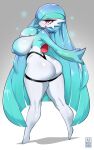  bayeuxman big_breasts big_butt breasts butt clothing female gardevoir generation_3_pokemon hi_res looking_at_viewer looking_back looking_back_at_viewer nintendo nipples not_furry pokemon pokemon_(species) shiny_pokemon solo thick_thighs thong underwear 