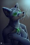  absurd_res alita_berserker anthro canid canine claws emerald_(gem) female fox gem glowing glowing_eyes glowing_object green_eyes hi_res light magic_user mammal medieval melancholic moonlight night nude pendant portrait_(object) silva_vernalis sketch solo witch 