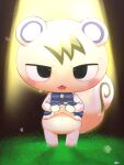  animal_crossing anthro belly blush bottomless clothed clothing clothing_lift fur hi_res looking_at_viewer male mammal marshal_(animal_crossing) navel nintendo rodent sanusanu sciurid solo standing tail topwear tree_squirrel white_body white_fur 