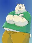  2023 anthro bear black_nose blush bottomwear clothing fur hi_res humanoid_hands kemono male mammal overweight overweight_male pants polar_bear pommn_mn shirt solo topwear ursine white_body white_fur 