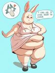  &lt;3 2020 anthro beastars belly belly_overhang big_belly big_ears blue_background blush breasts canid canine canis cleavage clothed clothing clothing_lift dialogue domestic_rabbit double_chin dress dwarf_rabbit ears_up english_text fat_rolls female footwear fur geodudeman124 haru_(beastars) hi_res lagomorph legoshi_(beastars) leporid looking_at_viewer male mammal obese obese_anthro obese_female oryctolagus overweight overweight_anthro overweight_female partially_clothed rabbit shirt shirt_lift shoes simple_background socks solo speech_bubble text thick_thighs topwear walking white_body white_fur wolf 