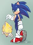  2023 5_fingers absurd_res anthro blue_body blue_fur blue_hair clothing eulipotyphlan fingers fur gloves glowing glowing_body glowing_fur green_eyes hair handwear hedgehog hi_res jamoart looking_at_viewer male mammal red_eyes red_sneakers sega simple_background solo sonic_the_hedgehog sonic_the_hedgehog_(series) standing super_sonic white_clothing white_gloves white_handwear yellow_body yellow_fur 