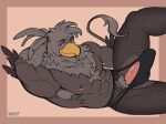  2023 abs anthro avian biped bulge clothing digital_drawing_(artwork) digital_media_(artwork) erection feathers fishnet fishnet_legwear hand_behind_head legwear male mostly_nude muscular muscular_anthro muscular_male nipple_piercing nipple_ring nipples piercing ring_piercing simple_background solo tail voviat 