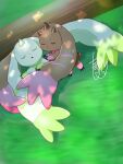  2others closed_eyes digimon digimon_(creature) grass horns log lopmon love_loplop multiple_others no_humans outdoors signature sleeping terriermon 