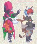  alternate_species anthro atticus_(pokemon) calico_cat canid canine canis clothed clothing domestic_cat domestic_dog duo eyewear felid feline felis female furrification glasses male mammal mc2_pf nintendo penny_(pokemon) pokeball pokemon 