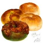  bagel bread commentary_request dated food food_focus miwa_nagi no_humans original signature simple_background white_background 