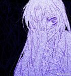  1other @_@ androgynous chinese_commentary clause commentary_request crazy_eyes film_grain fuluola_xiaoyao hand_over_eye len&#039;en long_hair monochrome open_mouth other_focus parted_bangs purple_theme sketch sleeves_past_elbows smile solo weibo_username 