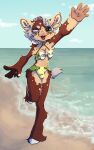  anthro apple_bombs beach bikini bulge clothing detailed_background equid equine gesture girly hi_res hooves horse male mammal pony sea seaside solo swimwear water waving 